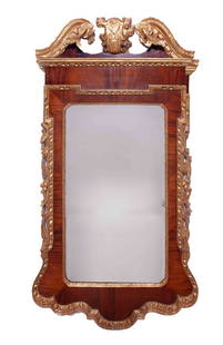 George II Walnut Mirror: Wood and parcel gold gilt details. Circa 1740 Measuring H 52 W 26.25 in Provenance: Private Dallas collector No reserve