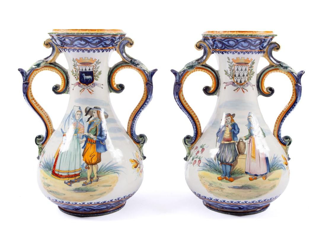 Pair of HR Quimper Pottery Vases (1 of 6)