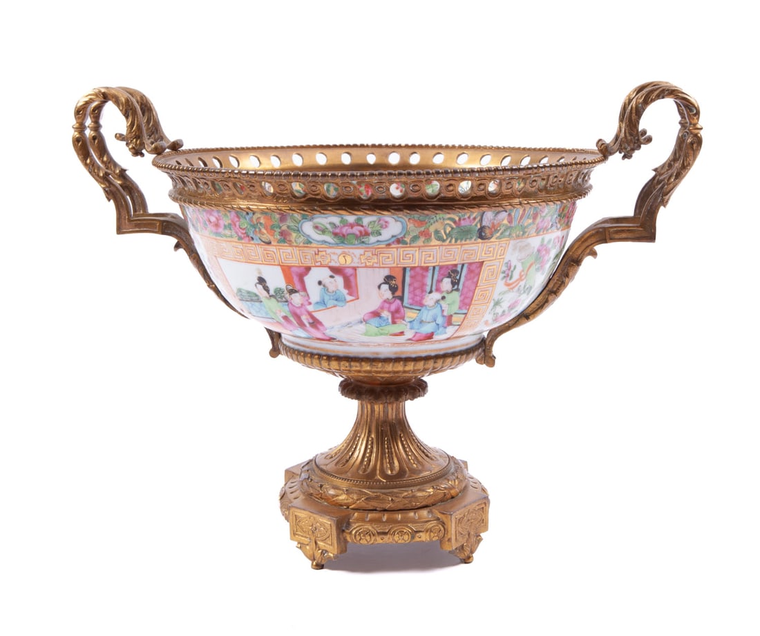 French Gilt Bronze Mounted Rose Medallion Bowl (1 of 7)