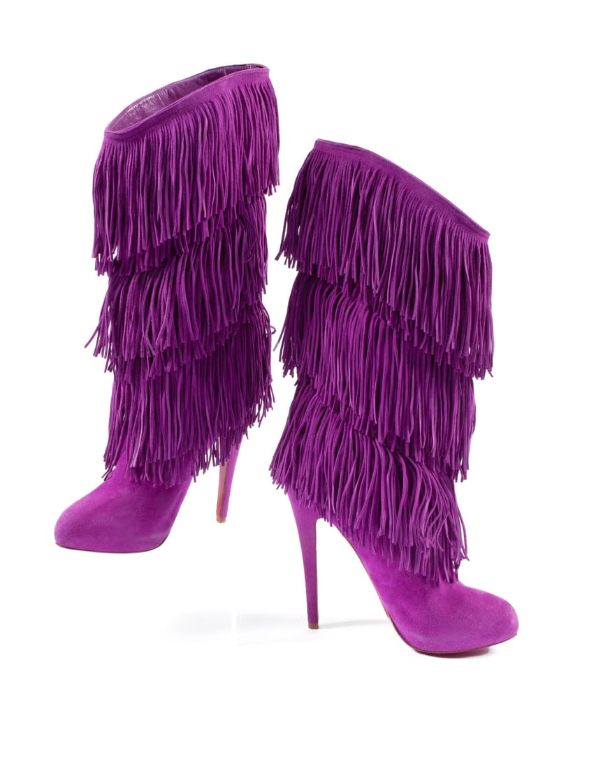 Christian Louboutin Forever Tina Fringe Boots: Christian Louboutin Purple Suede Forever Tina Fringe Mild Calf Boots Size: 38.5 EU