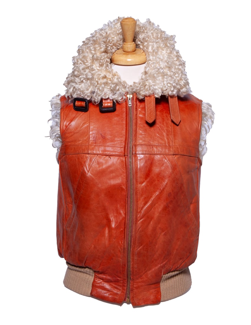 Vintage 1970s Mens Leather Sheerling Lined Aviators Vest (1 of 8)