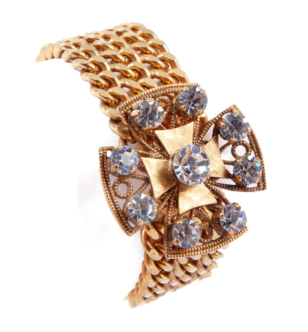 Yves Saint Laurent YSL Gold Bracelet With Rhinestones and Maltese Cross (1 of 8)