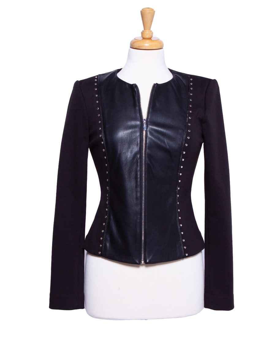 Karl Lagerfeld Paris Faux Leather Black Jacket (1 of 6)