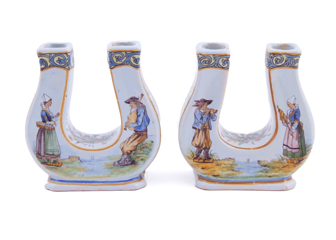 Pair of Quimper Horseshoe Vases by Porquier-Beau (1 of 6)