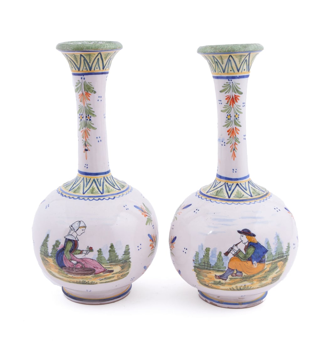 Pair of Quimper Long Neck Vases by Faiencerie Henriot (1 of 7)