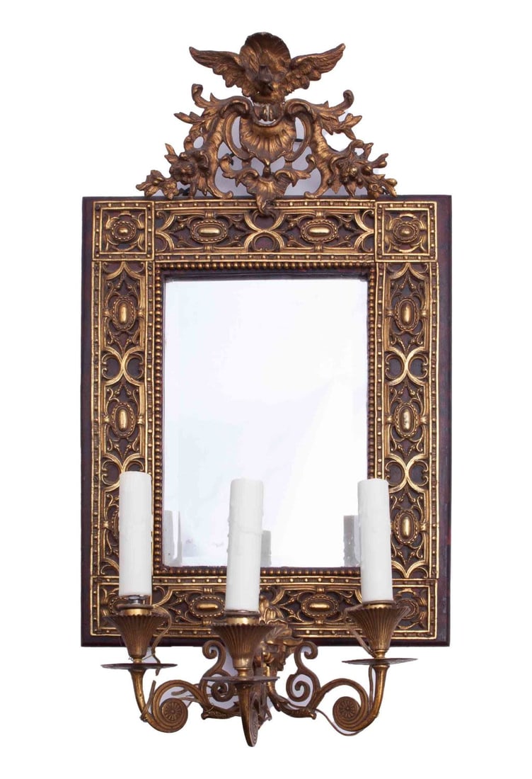 Antique 19th Century Gilded Wooden Mirror Wall Sconce (1 of 6)