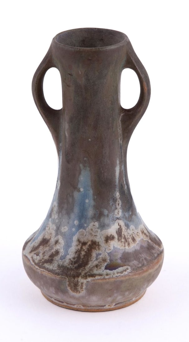 Small Blue French Denbac Pottery Vase (1 of 5)