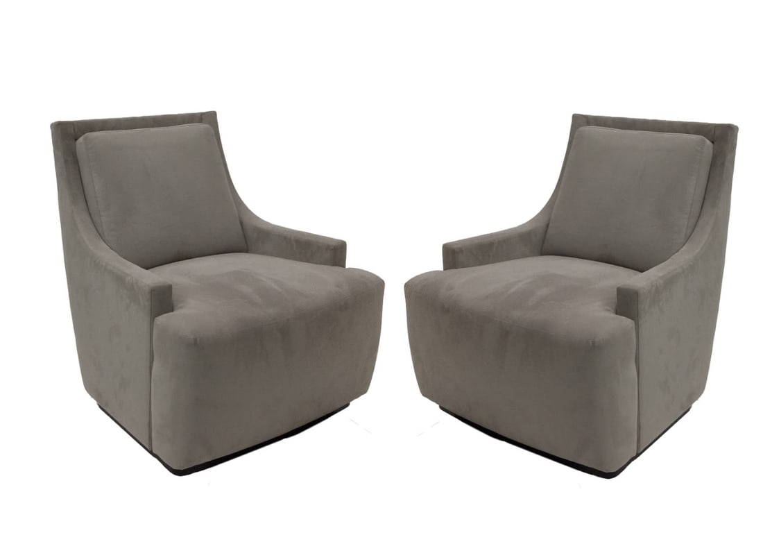 Pair HBF Barbara Barry Scoop Swivel Chairs, Plinth Base (1 of 7)