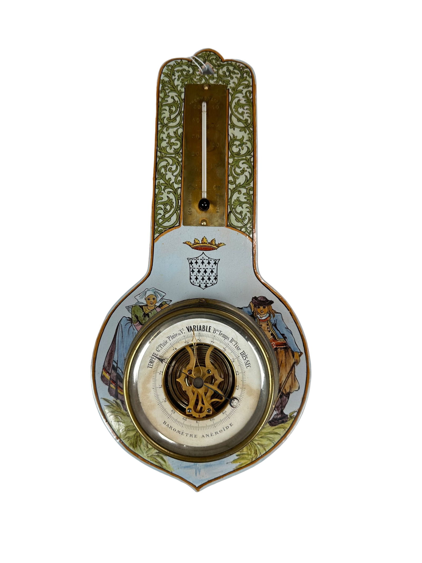 French Faience Quimper Decorated Barometer by Fouesnant Porquier Beau (1 of 3)