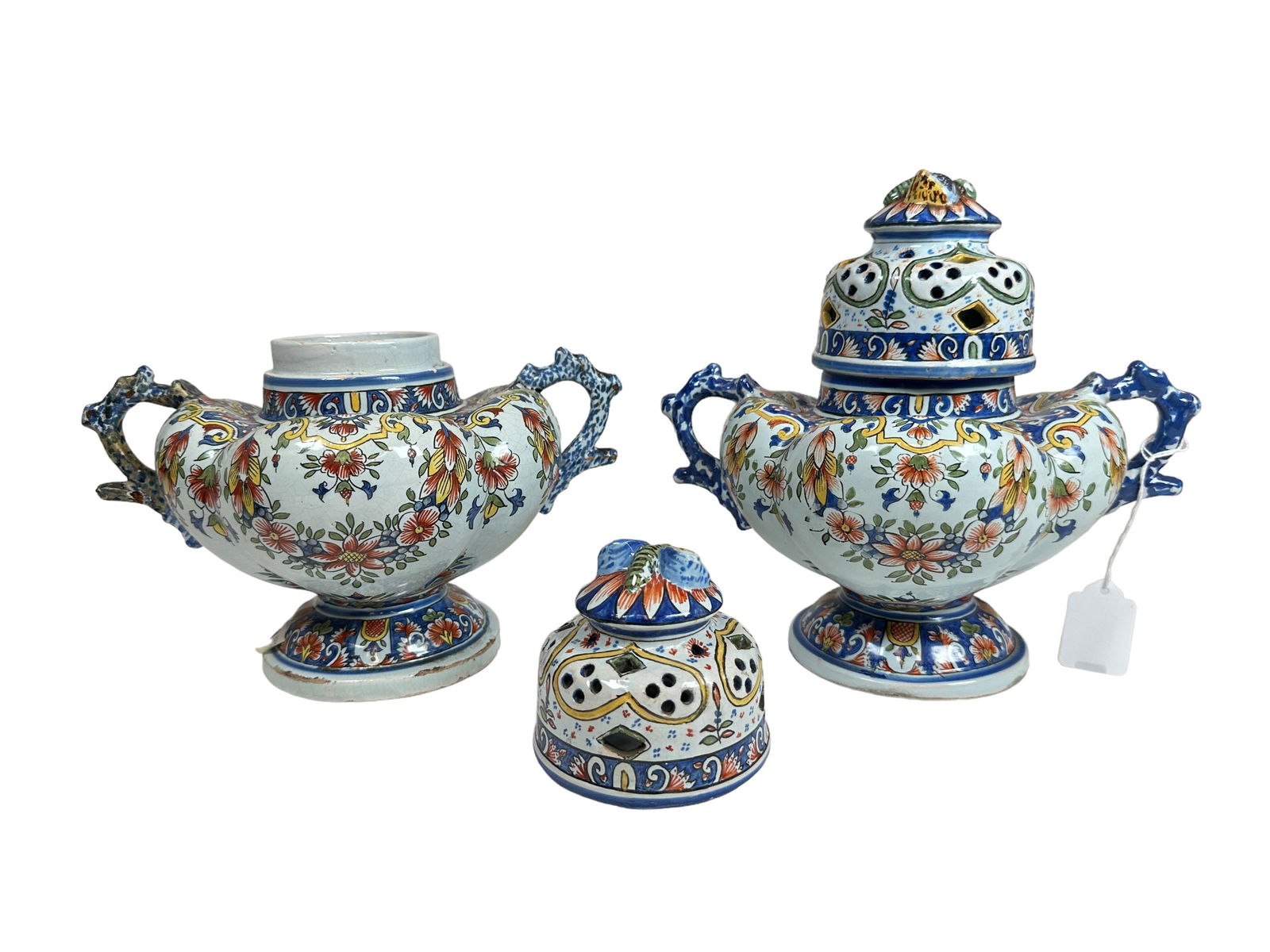 Pair of French Faience Quimper Lidded Urn Vases by Porquier Beau (1 of 3)