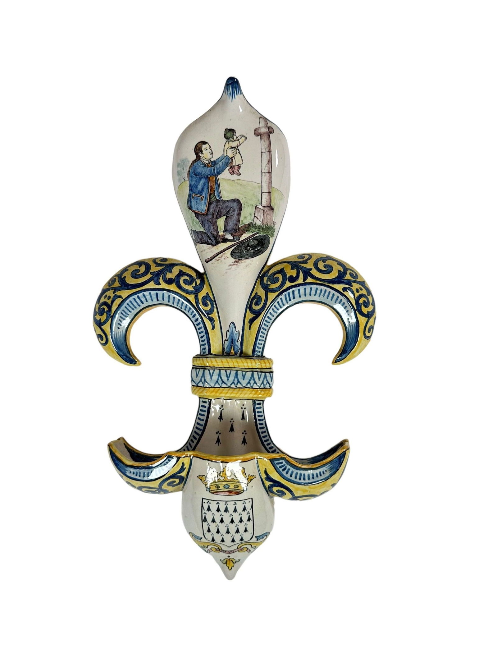 French Faience Quimper Fleur De Lys Wall Pocket (1 of 3)