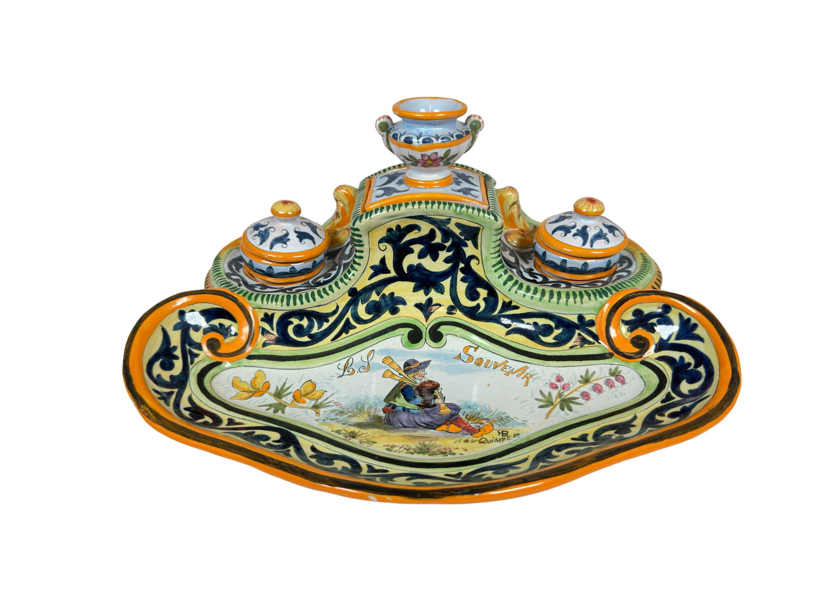 French Faience Quimper Encrier Ancien Inkwell Centerpiece by Henriot Quimper (1 of 3)
