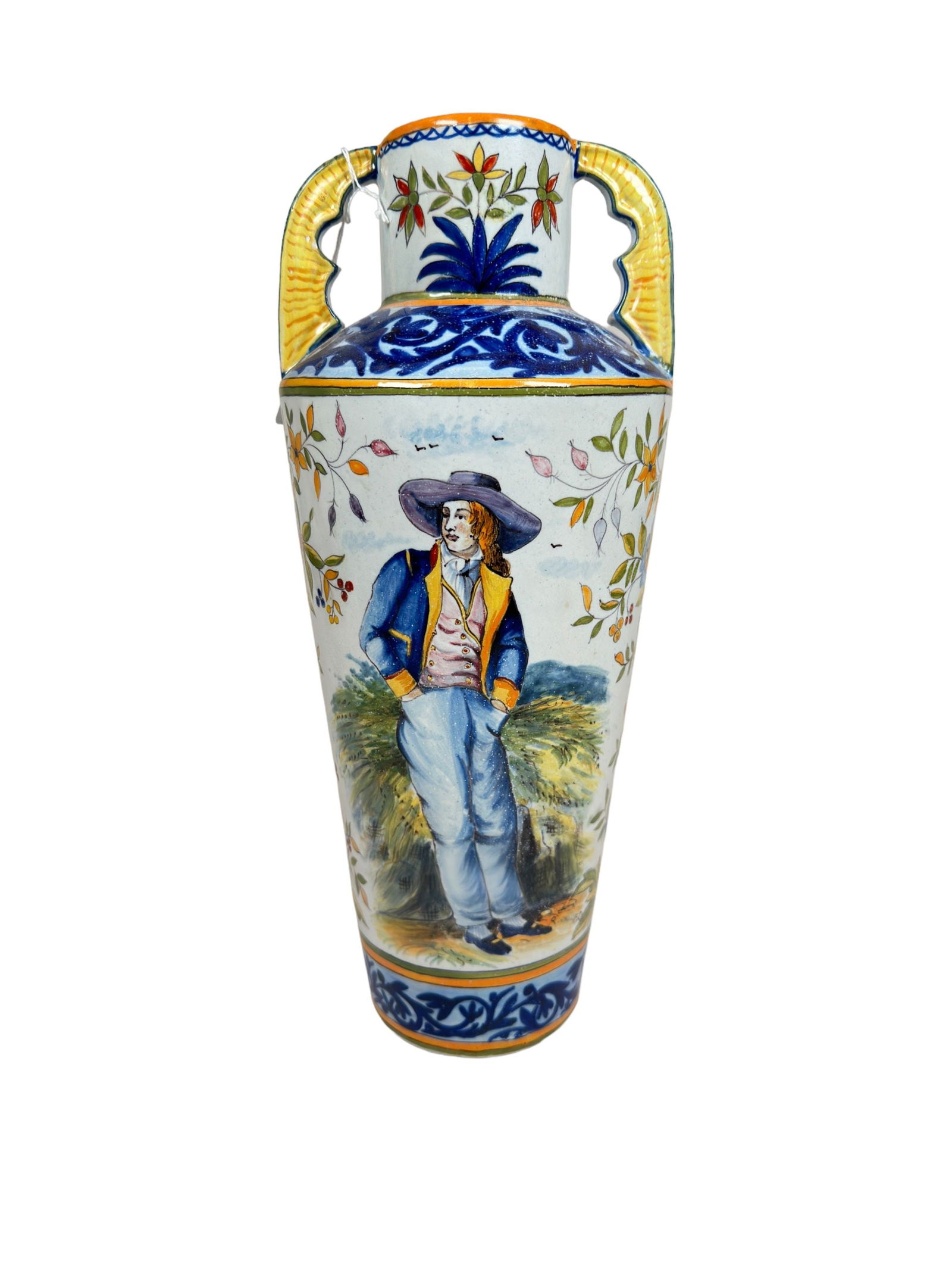 Tall Quimper Handled Vase By De La Hubaudiere Quimper (1 of 3)