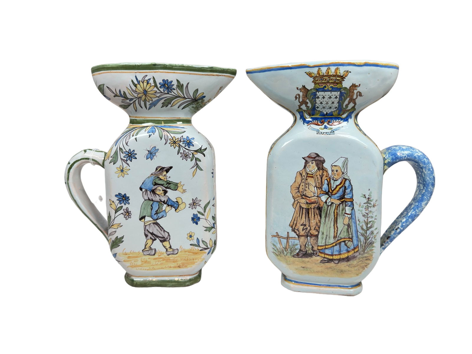 Pair of French Quimper Hand Painted Spill Vases Caraffes by Porquier Beau (1 of 5)