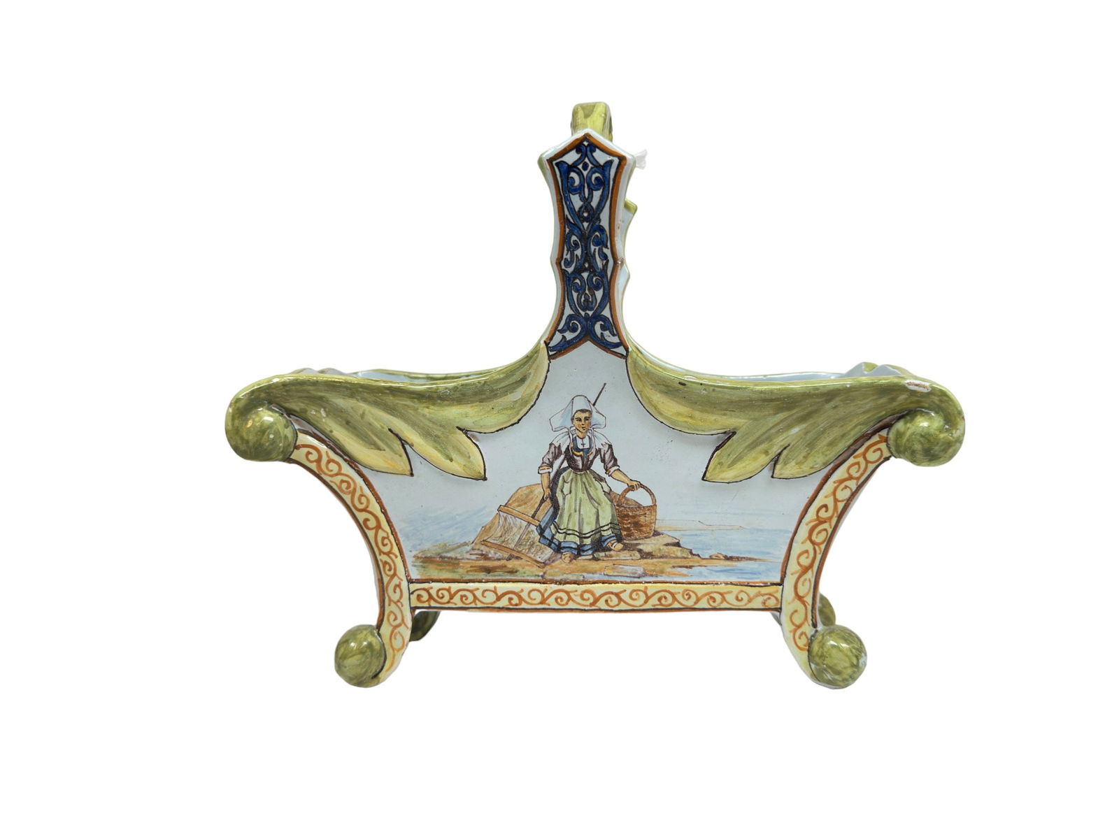 French Quimper Hand Painted Handled Basket by Henriot Quimper (1 of 4)