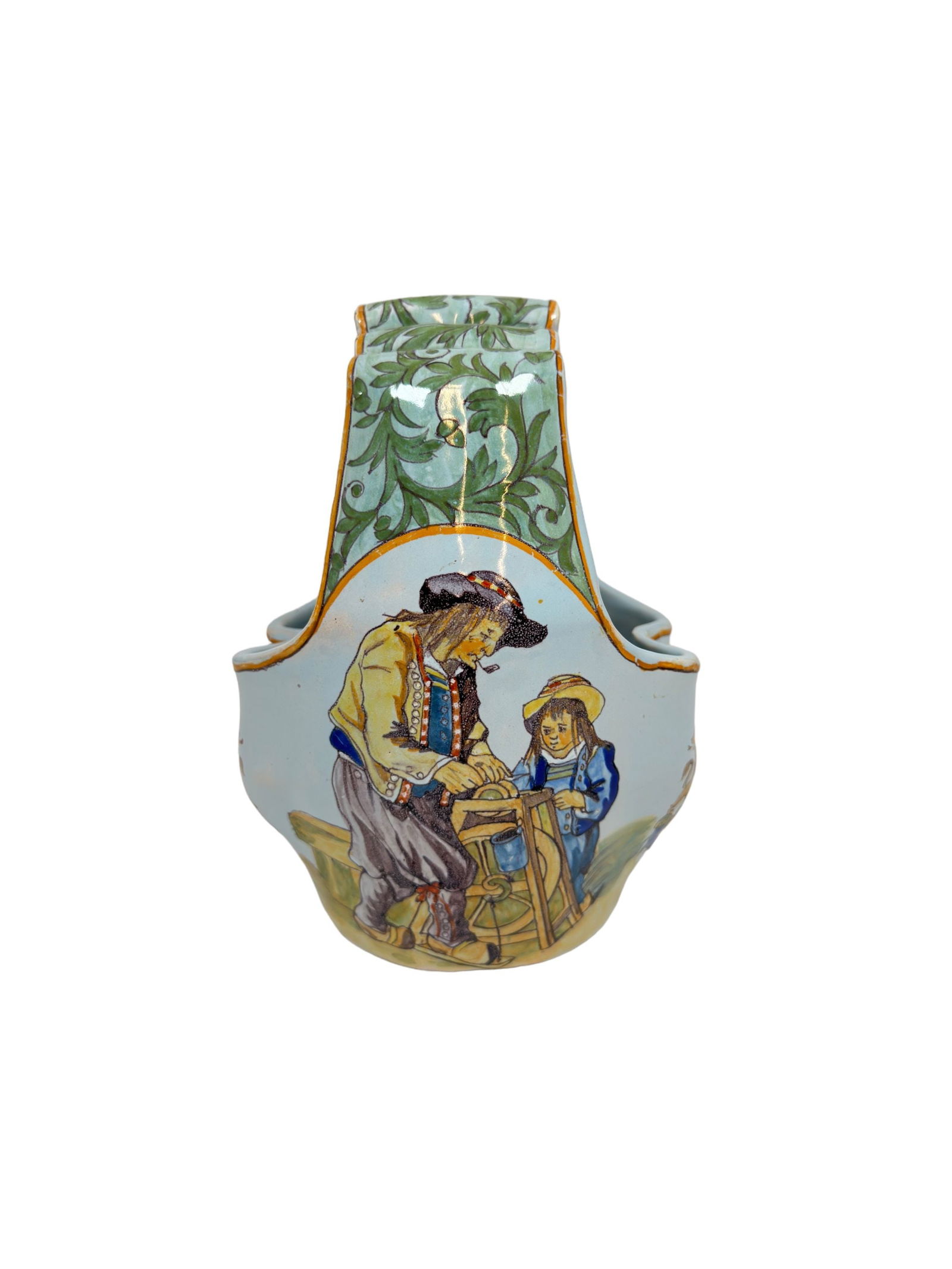 French Quimper Decorative Hand Painted Handled Vase by Porquier Beau (1 of 4)
