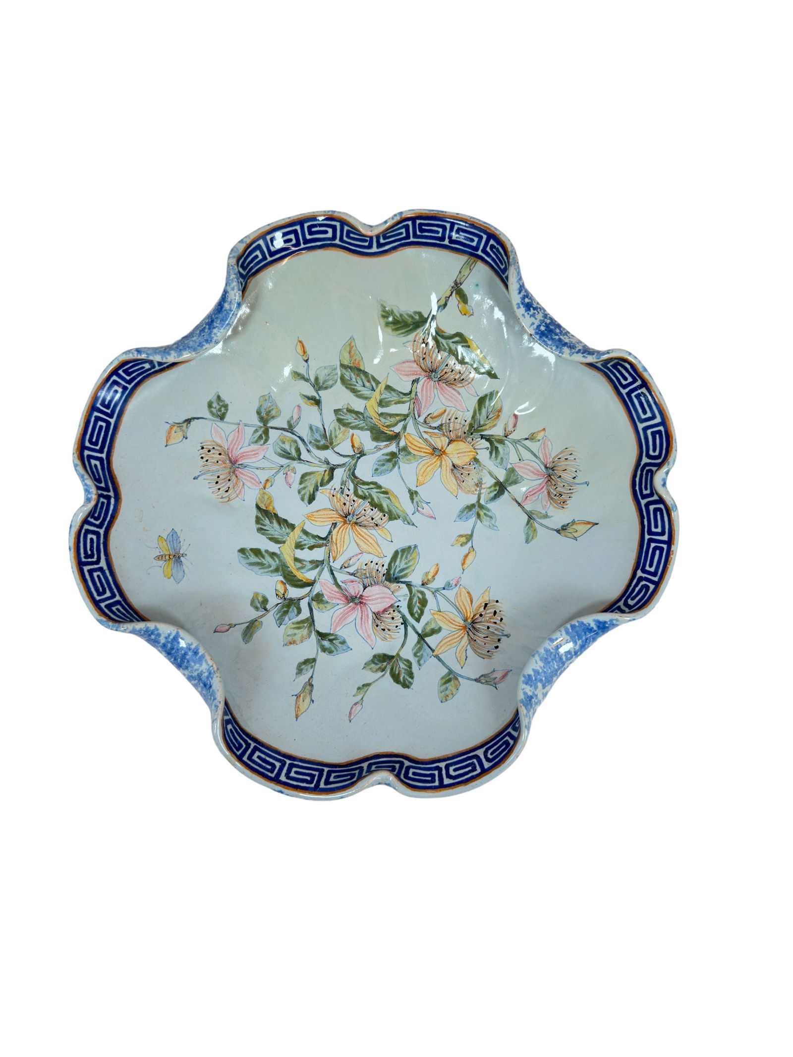 French Faience Quimper Hand Painted Coupe Plate With Rolled Edges By Porquier Beau (1 of 3)