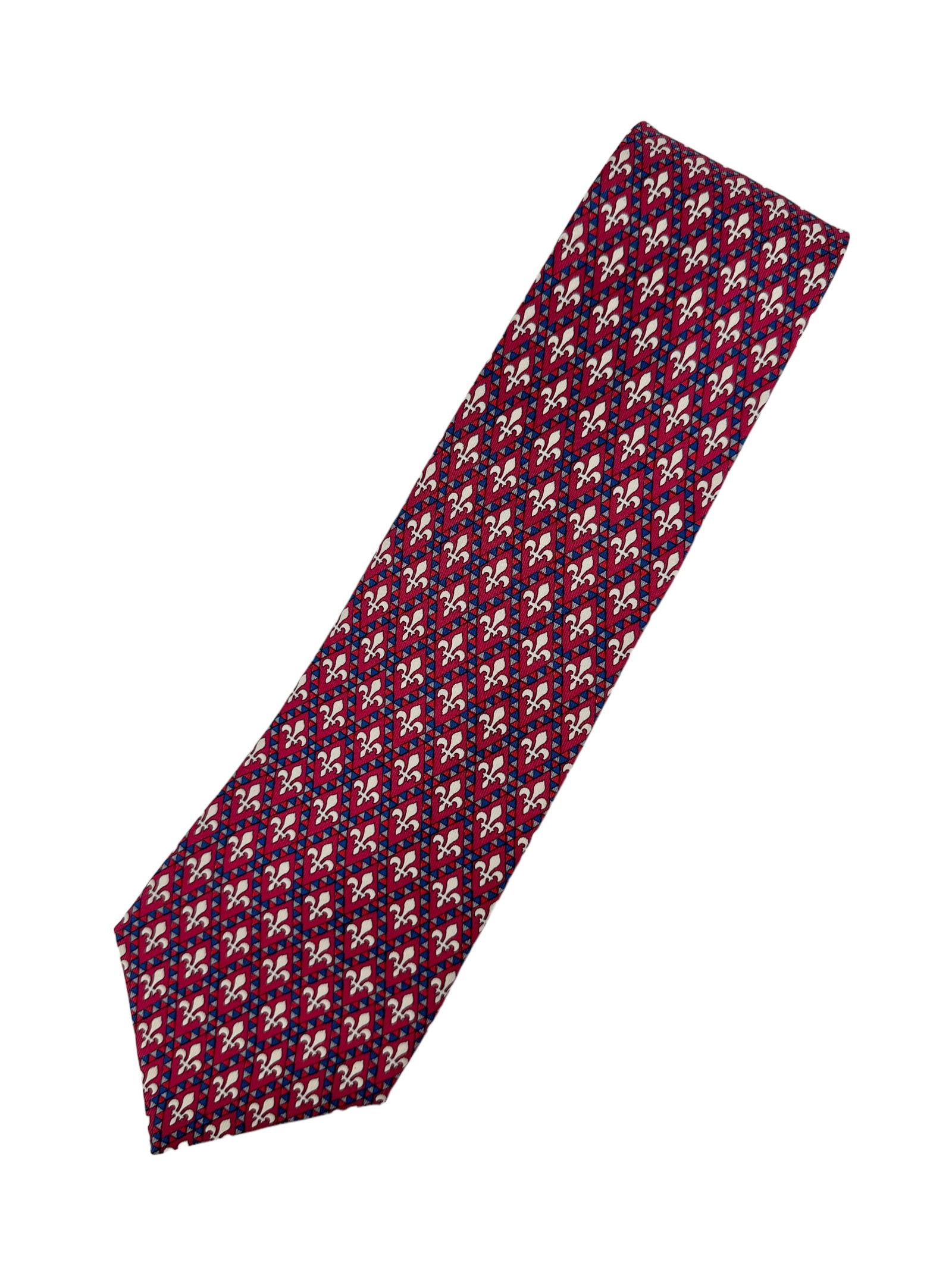 GENTLEMANS HERMES TIE: 100% silk tie in burgundy with white fleur de lis 7137 FA In great condition. Provenance: Private Chicago Collector No reserve