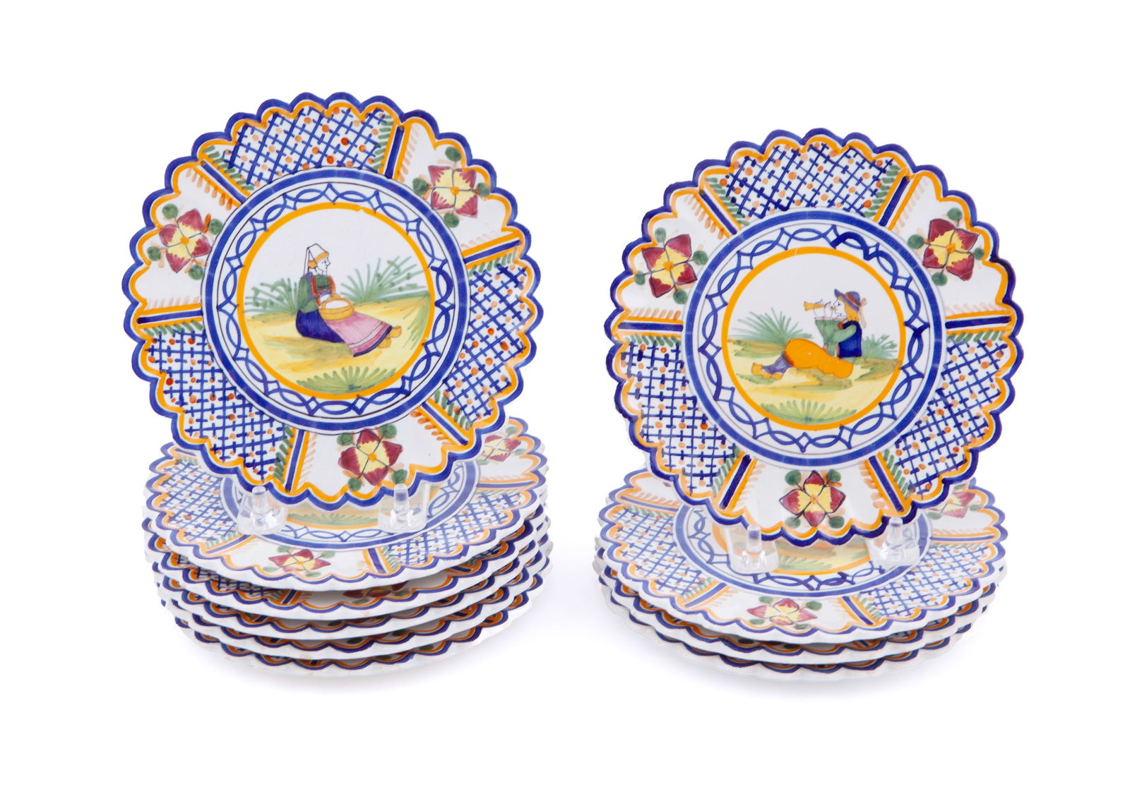 French Faience Quimper Set of Ten Decorated Plates (1 of 6)