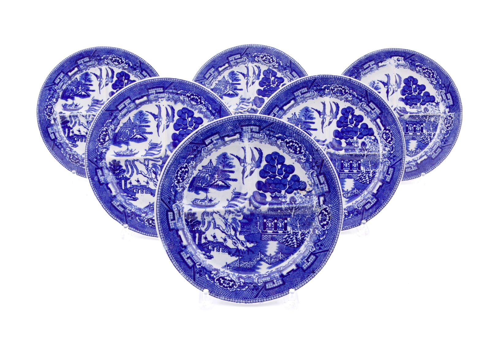 Set of Six Wellsville Willow Decorated Plates (1 of 6)