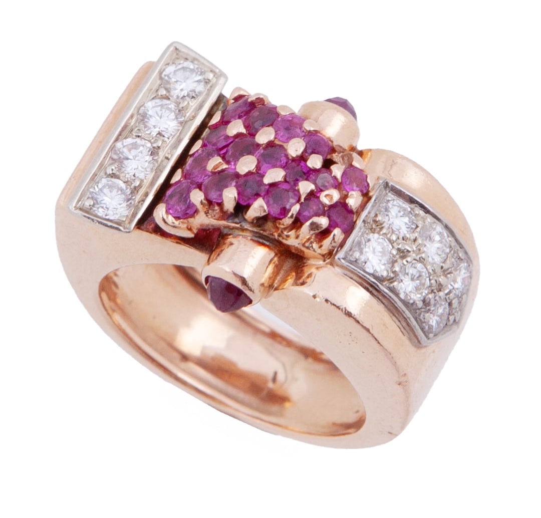 Art Deco Rose Gold Diamond And Ruby Ring (1 of 7)
