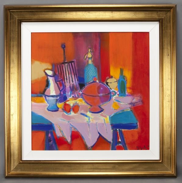 Marcel Mouly, "Nature Morte: Siphon, Grill et: Marcel Mouly, "Nature Morte: Siphon, Grill et Soupiere" oil on canvas, 2000. Signed and dated lower right, "M. Mouly 00", signed, dated, titled and inscribed "Gentilly" on the reverse. Canvas: 31.5"H