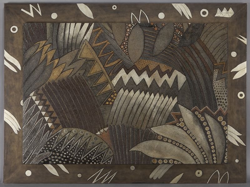 Jean Dunand, "Arborescences cubistes, stylisees": Jean Dunand, "Arborescences cubistes, stylisees" lacquered wood panel. Signed lower left "Jean Dunand". Panel: 45.5"H x 61.5"W. Provenance: Private collection, Texas. Jean Dunand (Swiss, 1877-1942) st