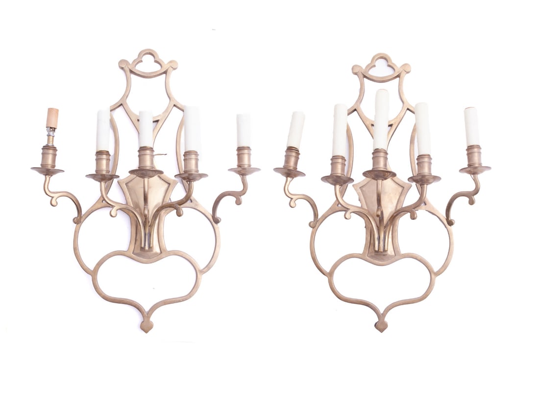 Vintage Pair of Brass Electrified Wall Sconces (1 of 7)