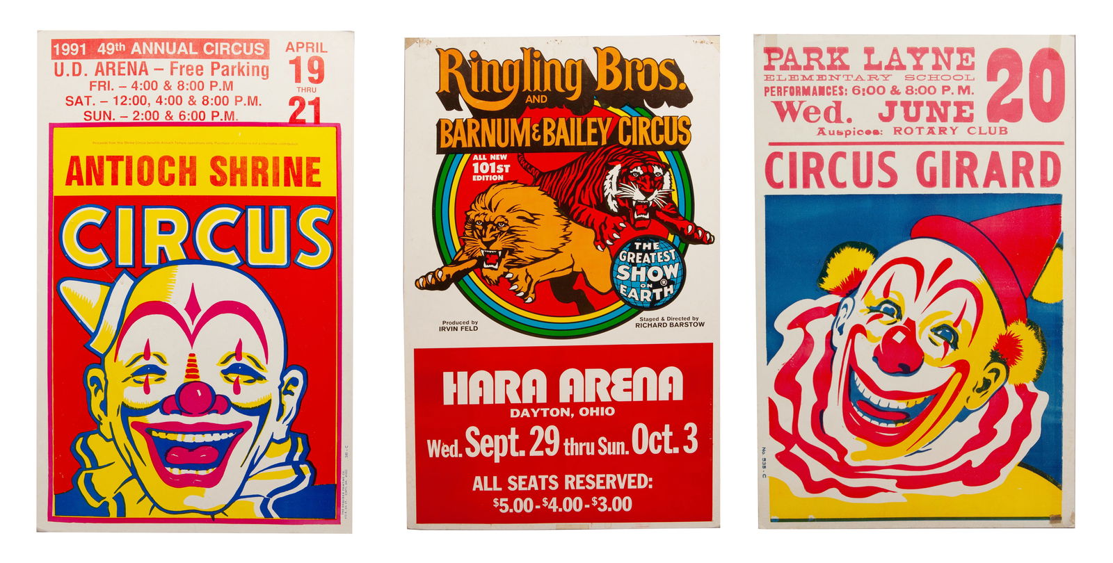 Set of 3 Vintage Circus Posters, Antioch Shrine, Circus Girard, Ringling Bros and Barnum & Bailey (1 of 7)