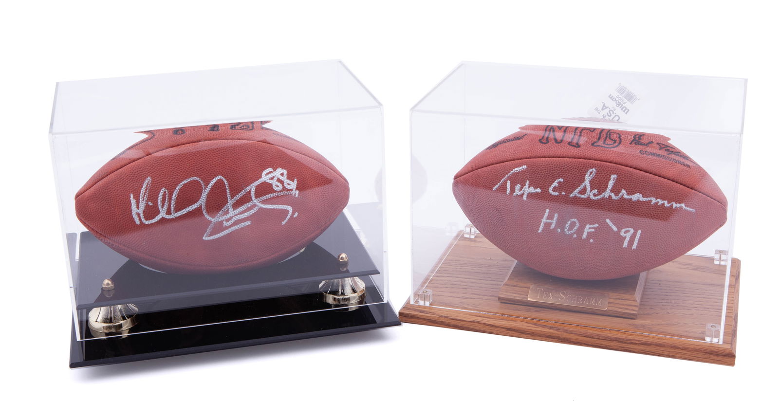 Pair of Autographed Official NFL Footballs, Tex Schramm and Keith Jackson in Display Cases (1 of 11)