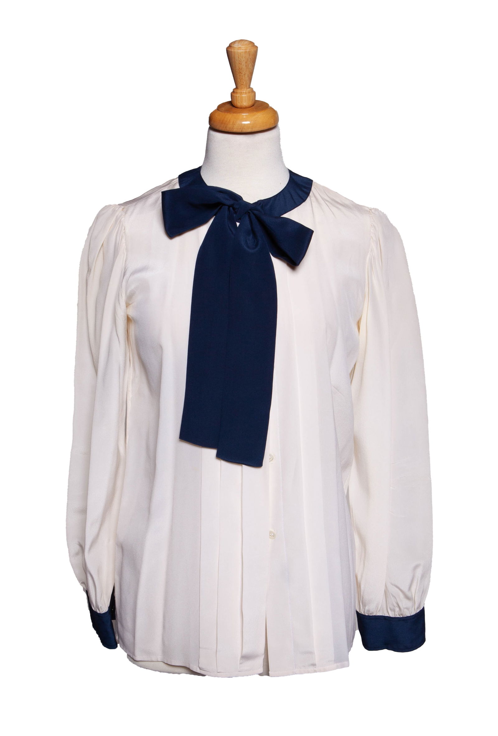 Vintage Yves Saint Laurent ladies Blue Navy and Cream Blouse (1 of 7)