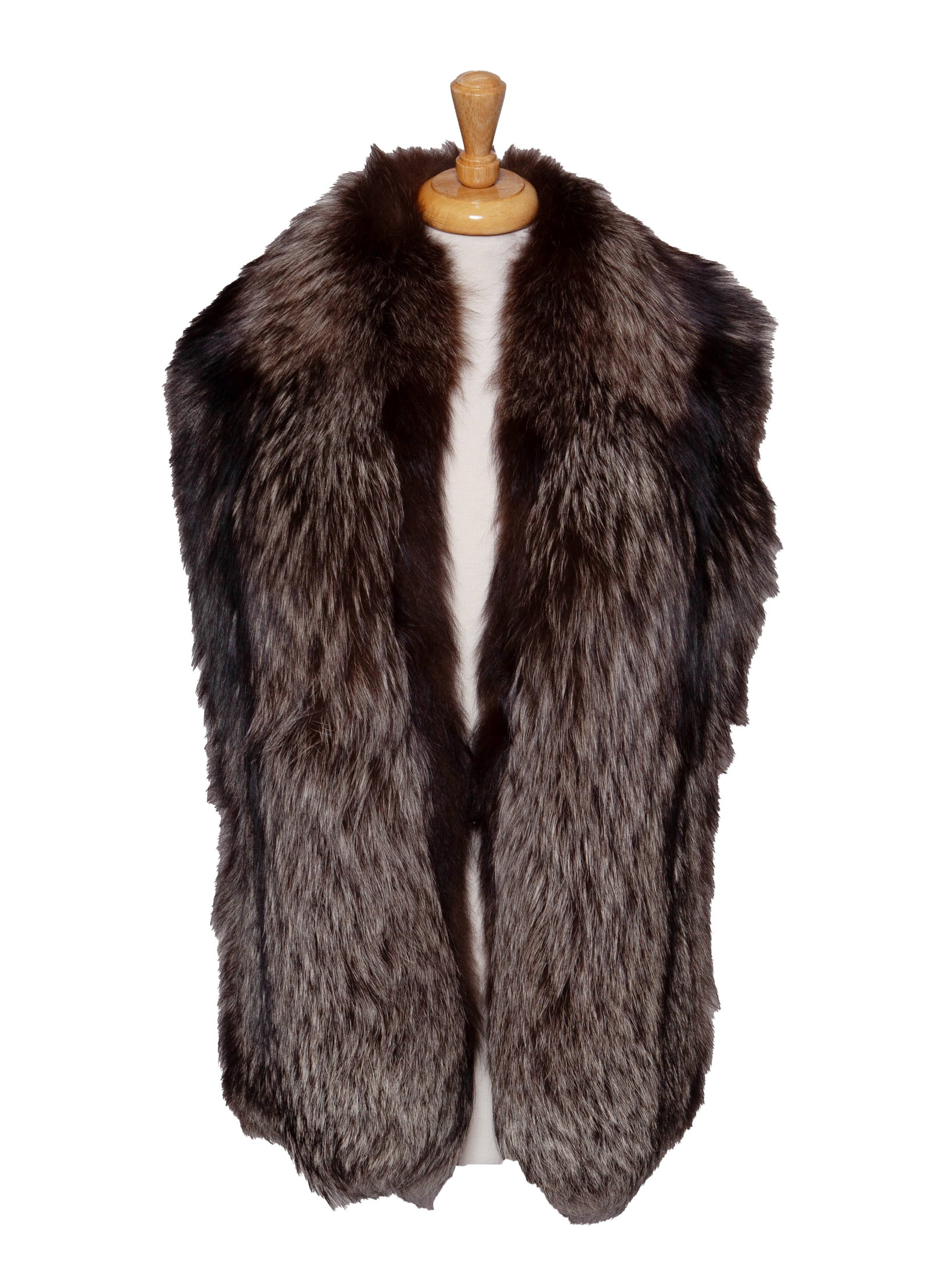 Vintage White and Black Fox Cape: Vintage fox cape in black and white with front button and stitched decor on inside. In good pre-owned condition.