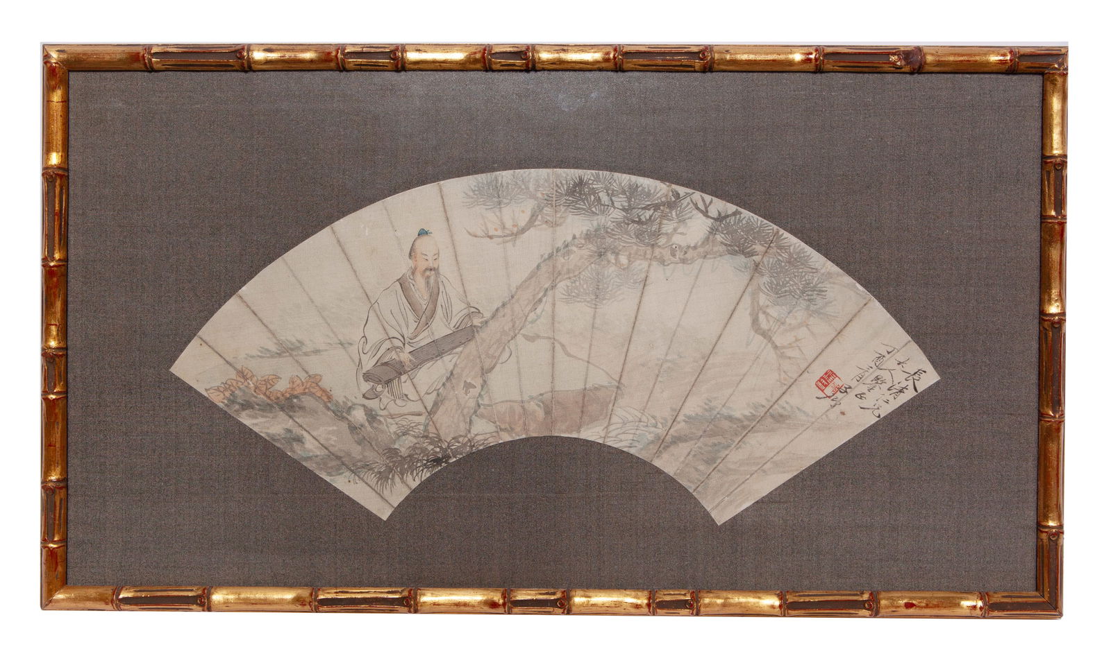 Chinese Framed Watercolor Painted Fan (1 of 4)