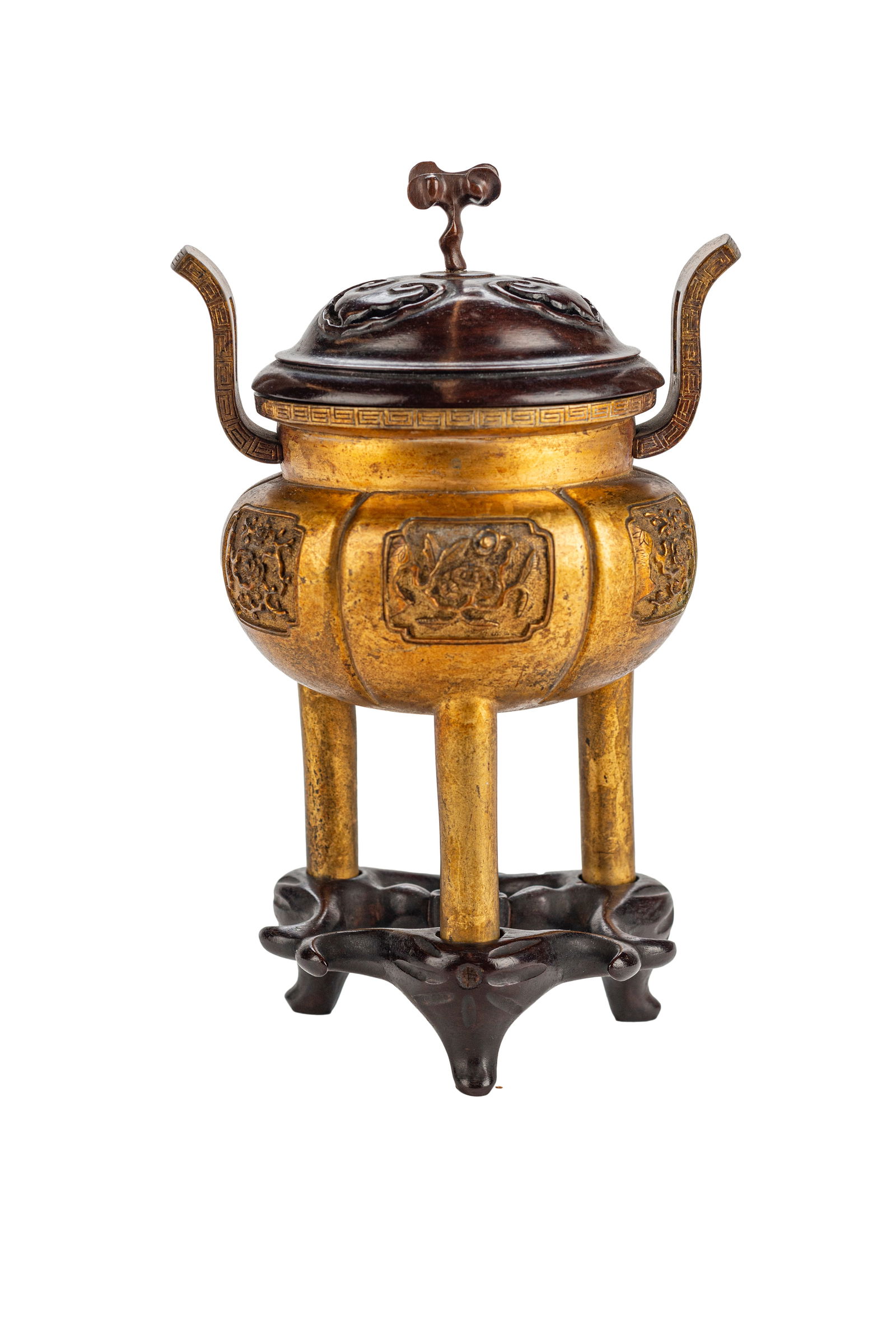 Chinese Qing Gold Lacquered Bronze Incense Burner (1 of 9)