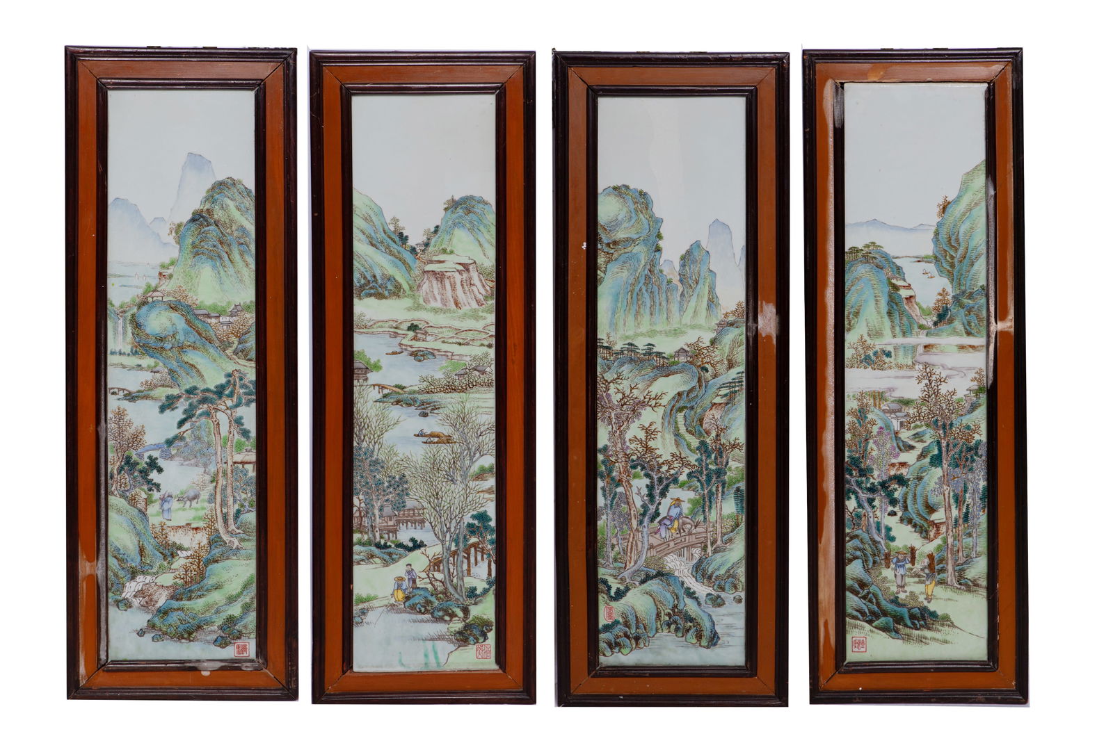 Set of Four Chinese Republic Famille Rose Porcelain Plaque Panels (1 of 9)