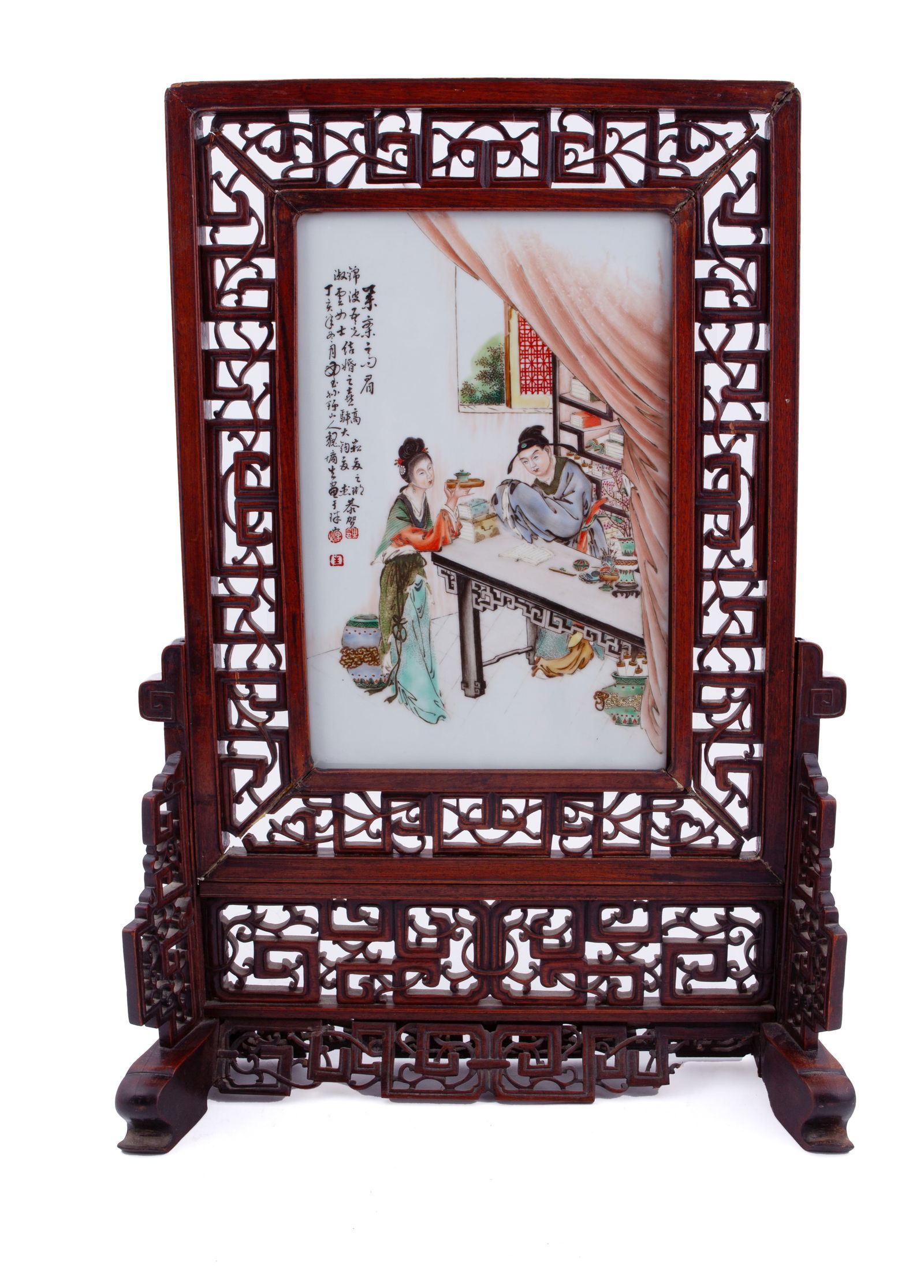 Chinese Republic Famille Rose Porcelain Table Screen by Wei Yong Sheng (1 of 7)