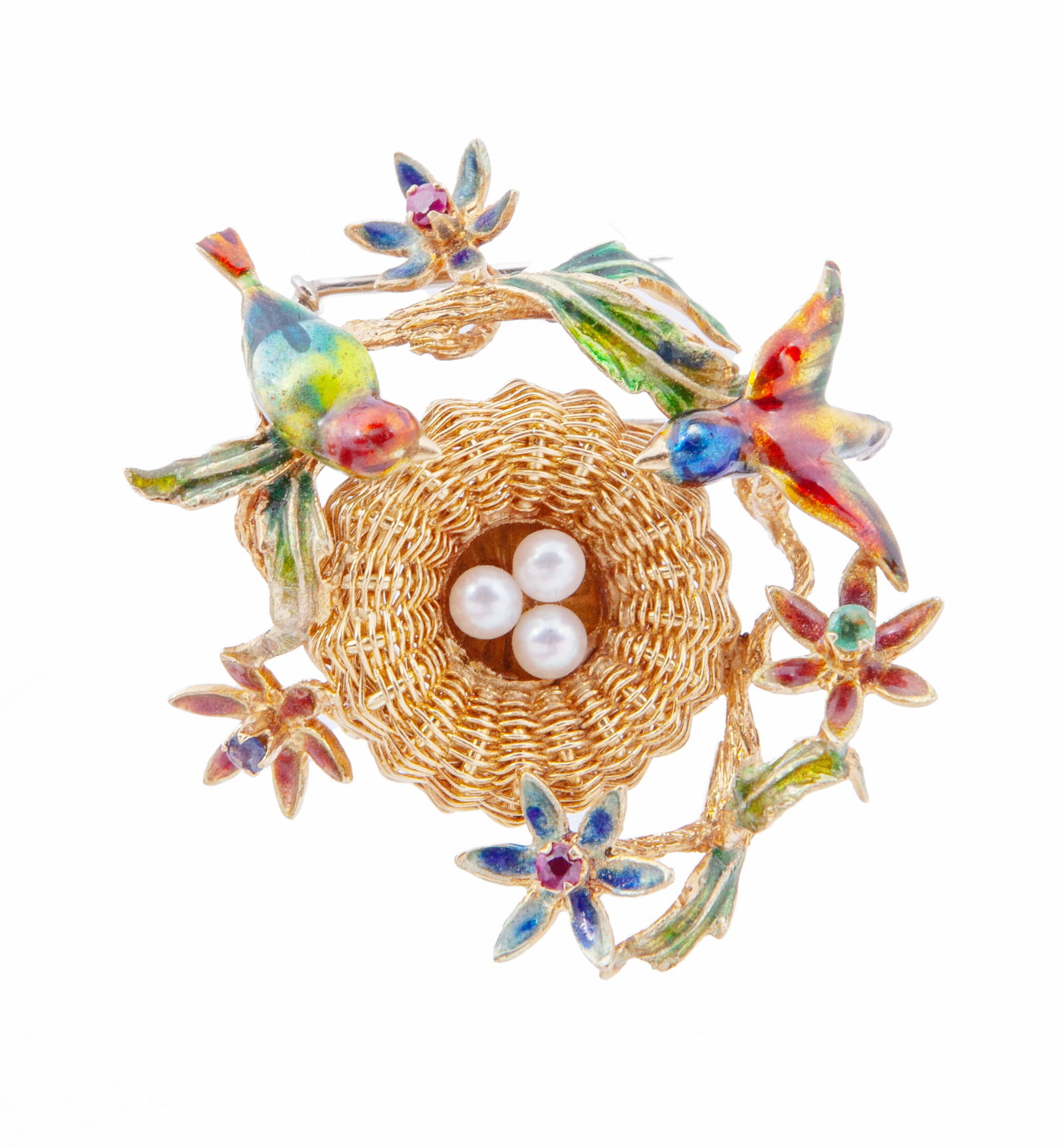 Pearl & Enamel Bird Brooch (1 of 5)