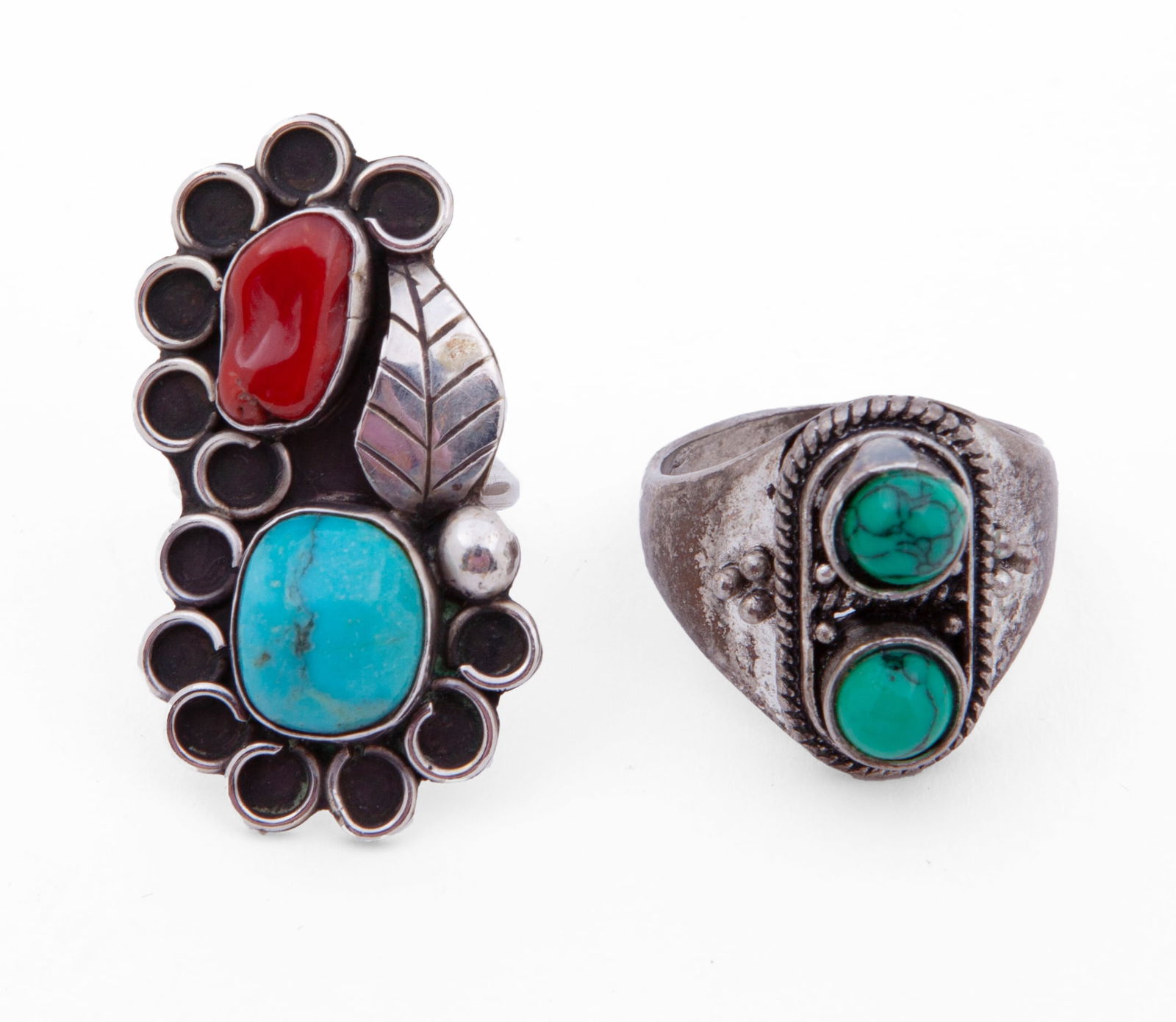 Pair of Sterling and Red Coral Rings (1 of 6)