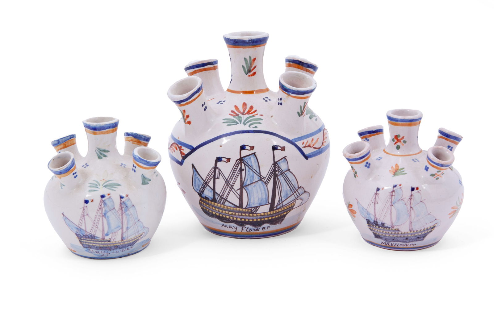 Collection of Three French Faience Quimper Tulipieres by Henriot Quimper (1 of 7)