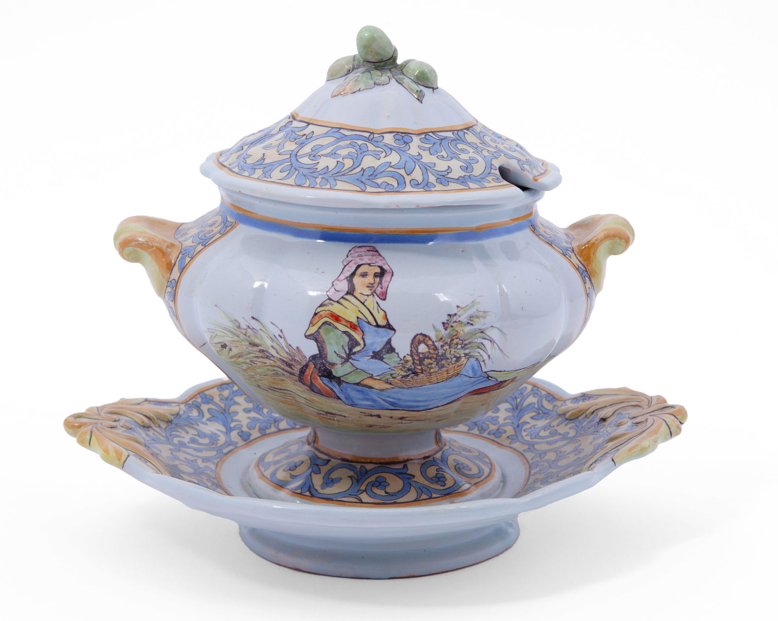 French Faience Quimper Porquier Lidded Soup Bowl (1 of 6)