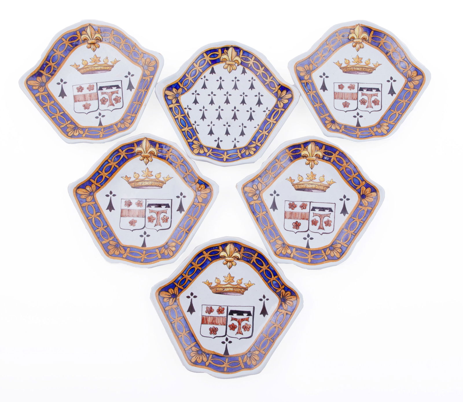 Set of Six Quimper Hand Painted Coaster Plates by Porquier-Beau (1 of 4)