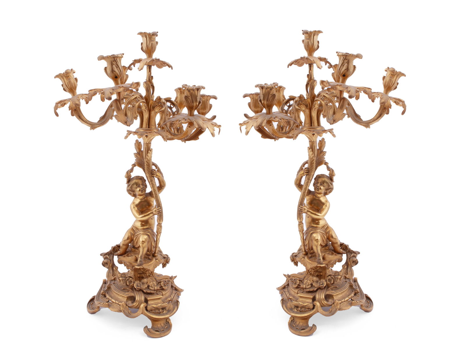 Pair of 19th Century French Gilt Bronze Seven Arm Candelabras (1 of 6)