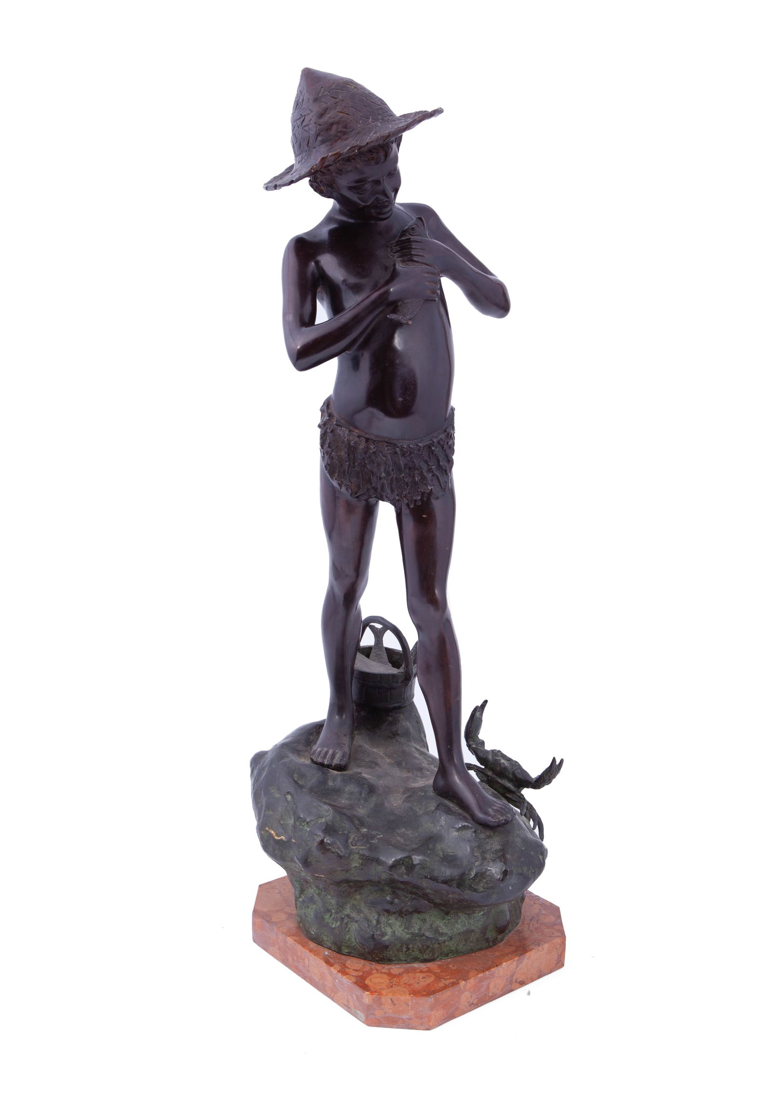 Giovanni Varlese Bronze Fisher Boy with Hat Sculpture (1 of 9)