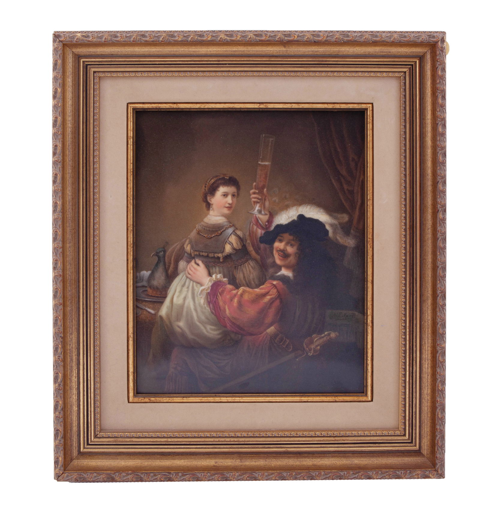 Antique German Framed Painted Porcelain Plaque (1 of 7)