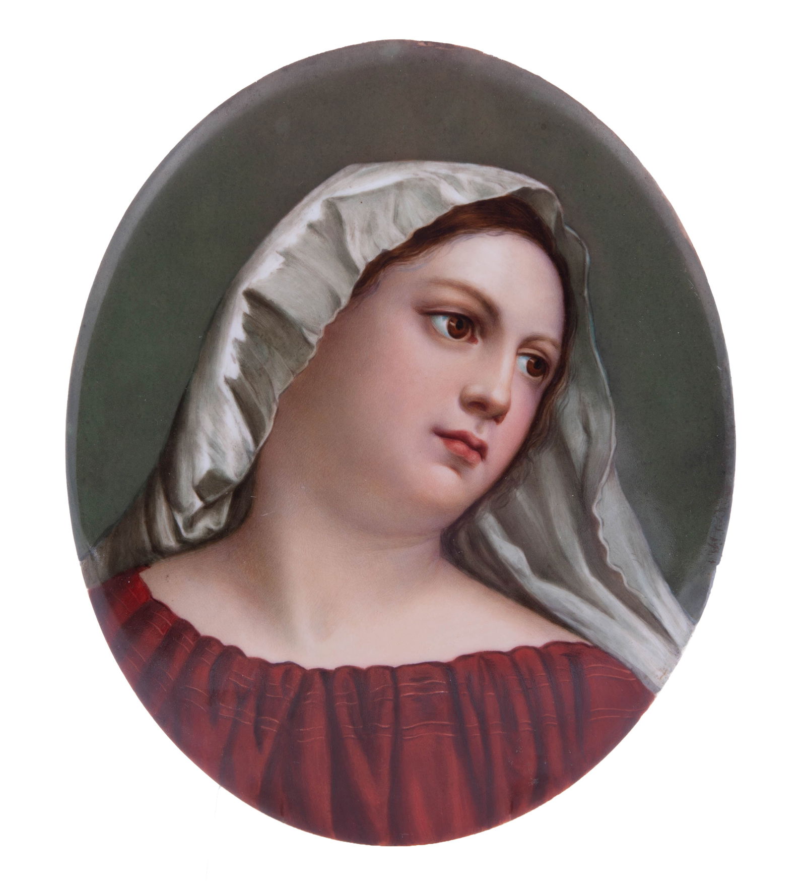 Antique German Painted Porcelain Plaque - Portrait of a Woman (1 of 3)