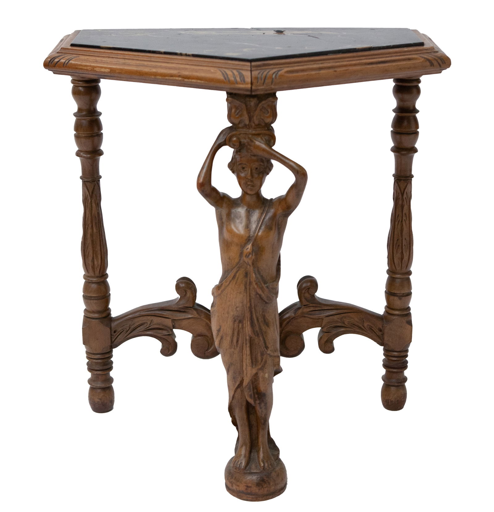 Hand Carved Wooden Corner Table with Marble Top from Early 1900s (1 of 5)