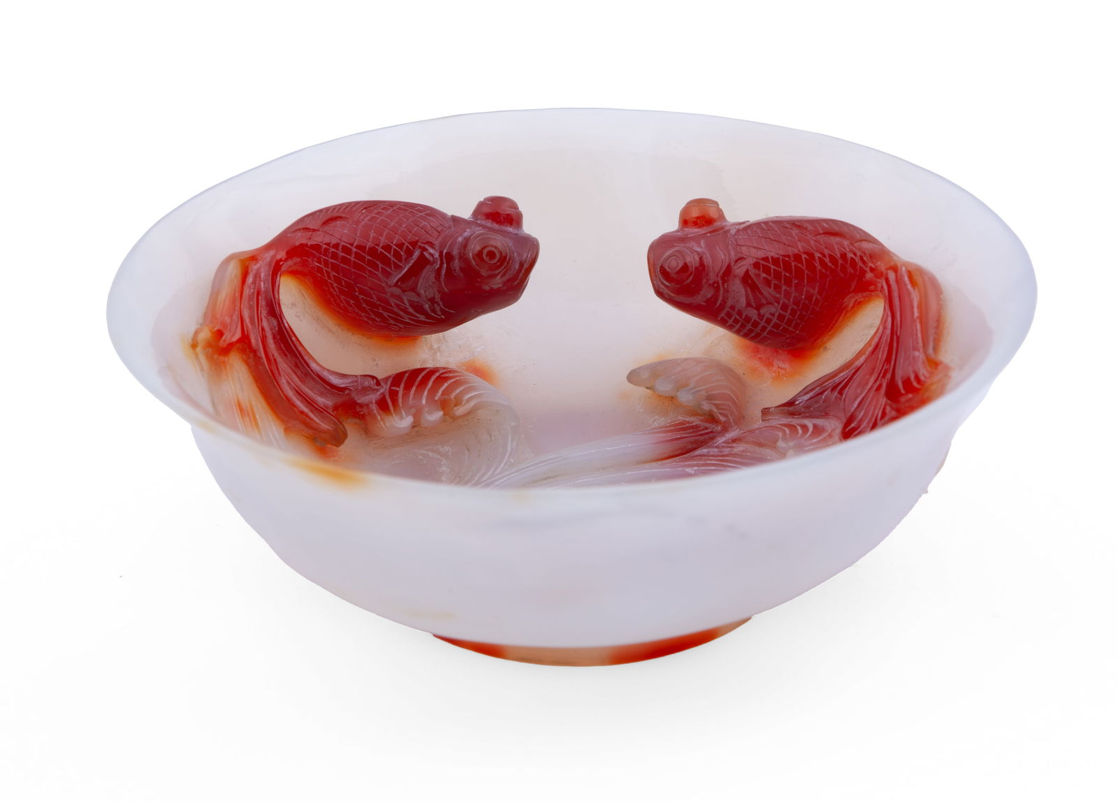 Chinese Natural Red Agate Carved Double Fish Bowl (1 of 7)