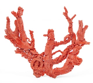 Chinese Antique Carved Momo Red Coral Group
