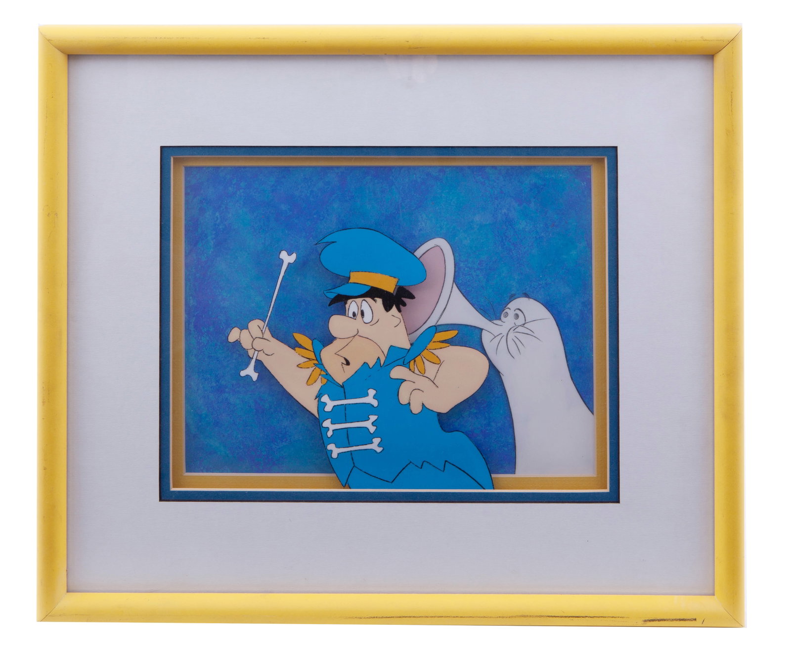 Hanna - Barbera, The Flinstones, Animation Key Mastered Cel, circa 1970s: Hanna - Barbera The Flinstones, Fred and Gleep Key Mastered Cel, 1970s Framed, measuring H 14.5 W 17 in With certificate of authenticity on back from Amsterdam Galleries 