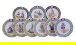 Set of Nine French Faience Quimper Plates by Pourquier Beau